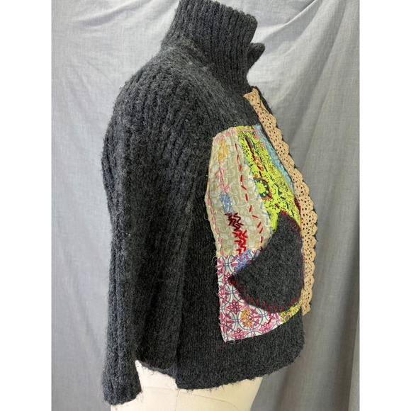 Free People Wool Blend Patchwork Jacket Art Knit Funnel Neck Boho Festival XS - Picture 5 of 12